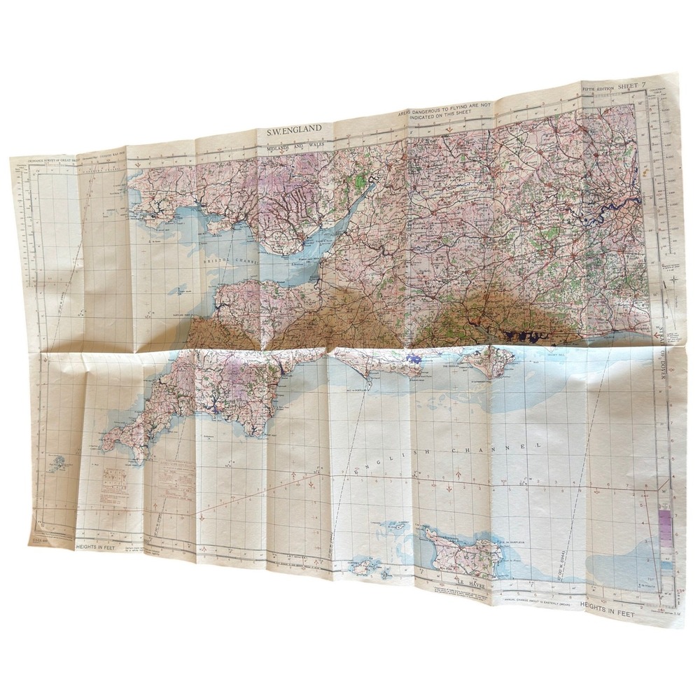 Vtg 1944 WWII RAF Aeronautical Map SW England Midlands Wales GSGS 4369 Sheet 7